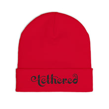 Load image into Gallery viewer, Embroidered Tethered 2025 Knit Beanie — Cozy Winter Hat with Script Embroidery