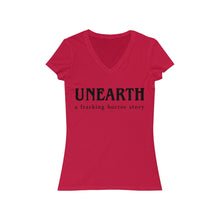 Load image into Gallery viewer, Unearth Black Logo Women's Jersey Short Sleeve Slim V-Neck Tee