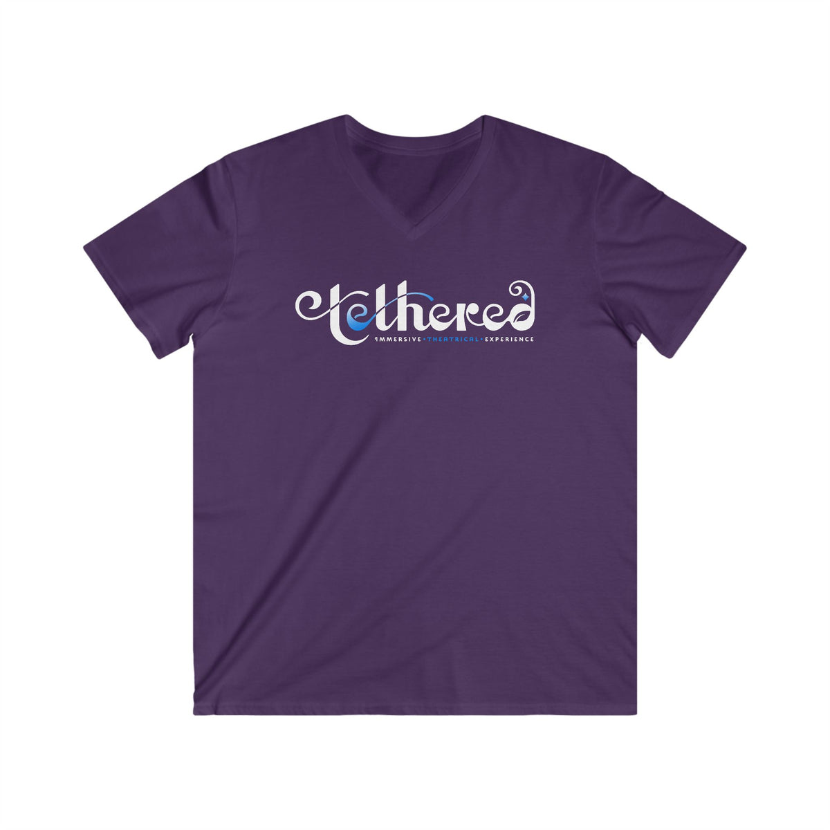 Tethered 2025 Fitted Logo V‑Neck Tee — Stylized Script Graphic T‑Shirt