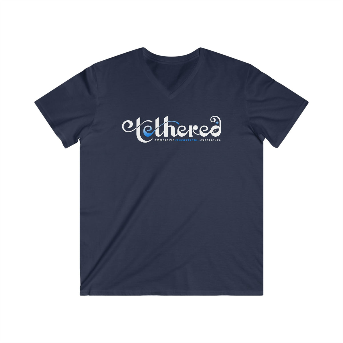 Tethered 2025 Fitted Logo V‑Neck Tee — Stylized Script Graphic T‑Shirt