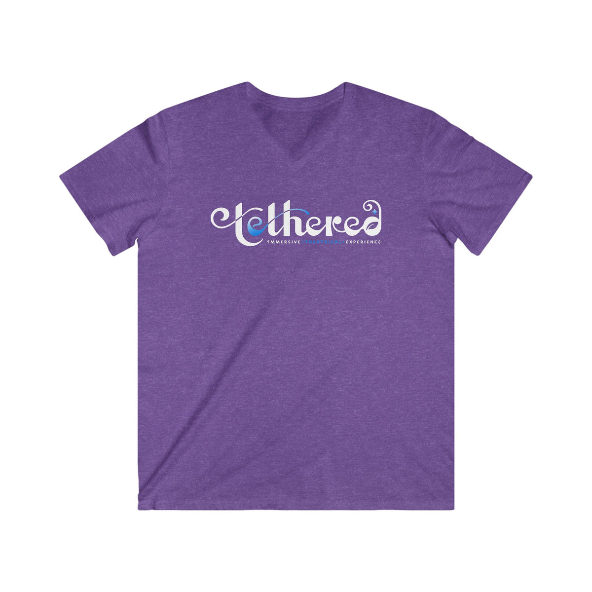 Tethered 2025 Fitted Logo V‑Neck Tee — Stylized Script Graphic T‑Shirt