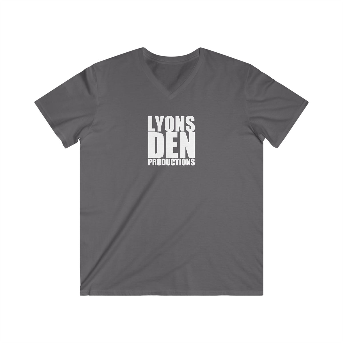 LDP "White" Logo V-Neck Tee — Lyons Den Productions Logo Shirt