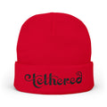 Embroidered Tethered 2025 Knit Beanie — Cozy Winter Hat with Script Embroidery