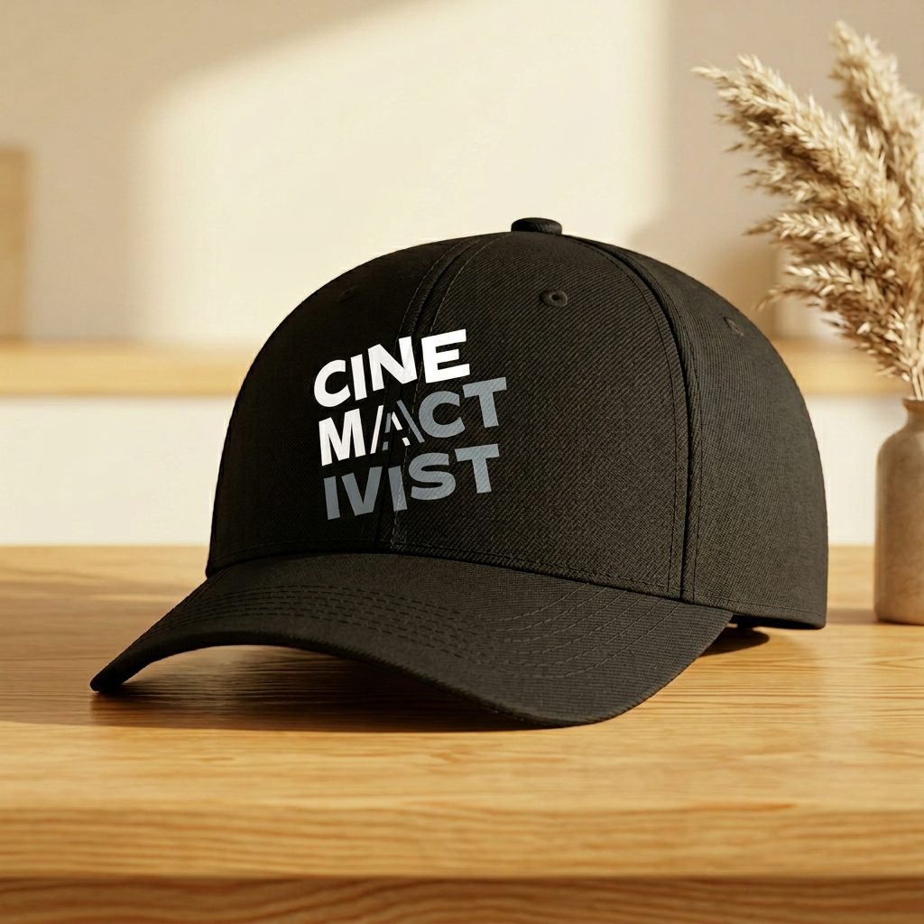 White & Gray Cinemactivist Embroidered Logo Baseball Cap