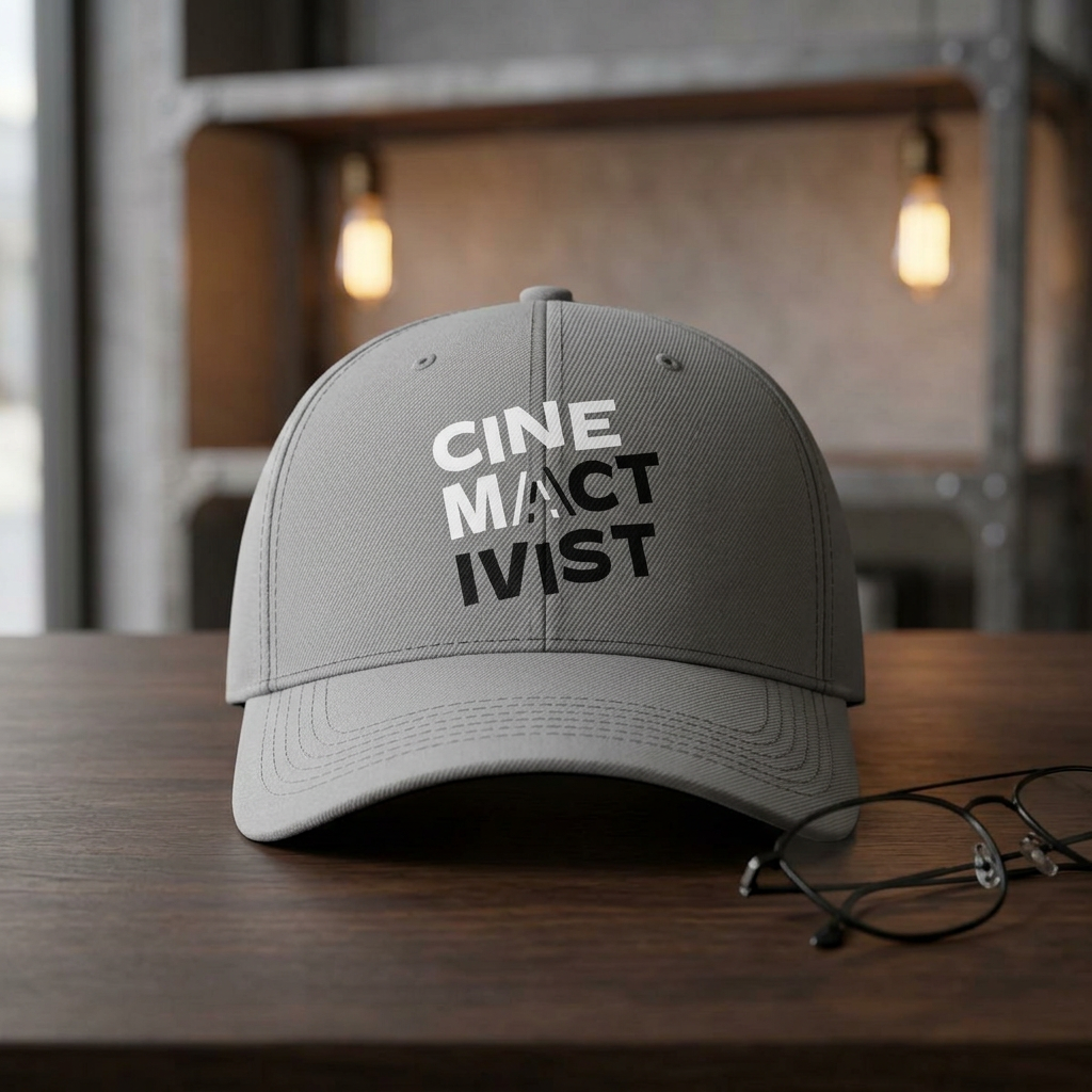 White & Black Cinemactivist Embroidered Logo Baseball Cap