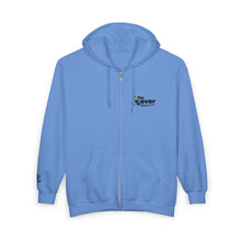 Load image into Gallery viewer, "The Lever" Zip Hoodie with Embroidered Chest &amp; Sleeve Design
