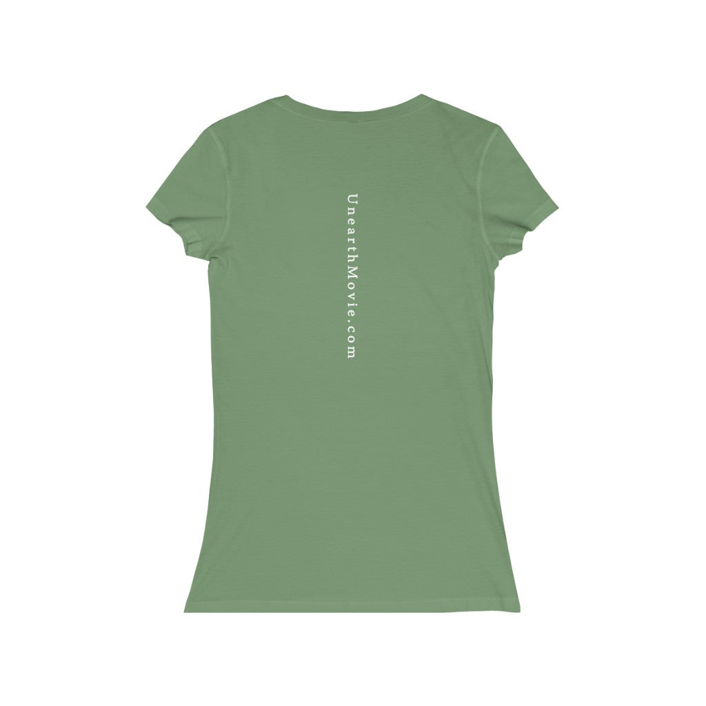 Unearth White Logo Women's Jersey Short Sleeve Slim V-Neck Tee