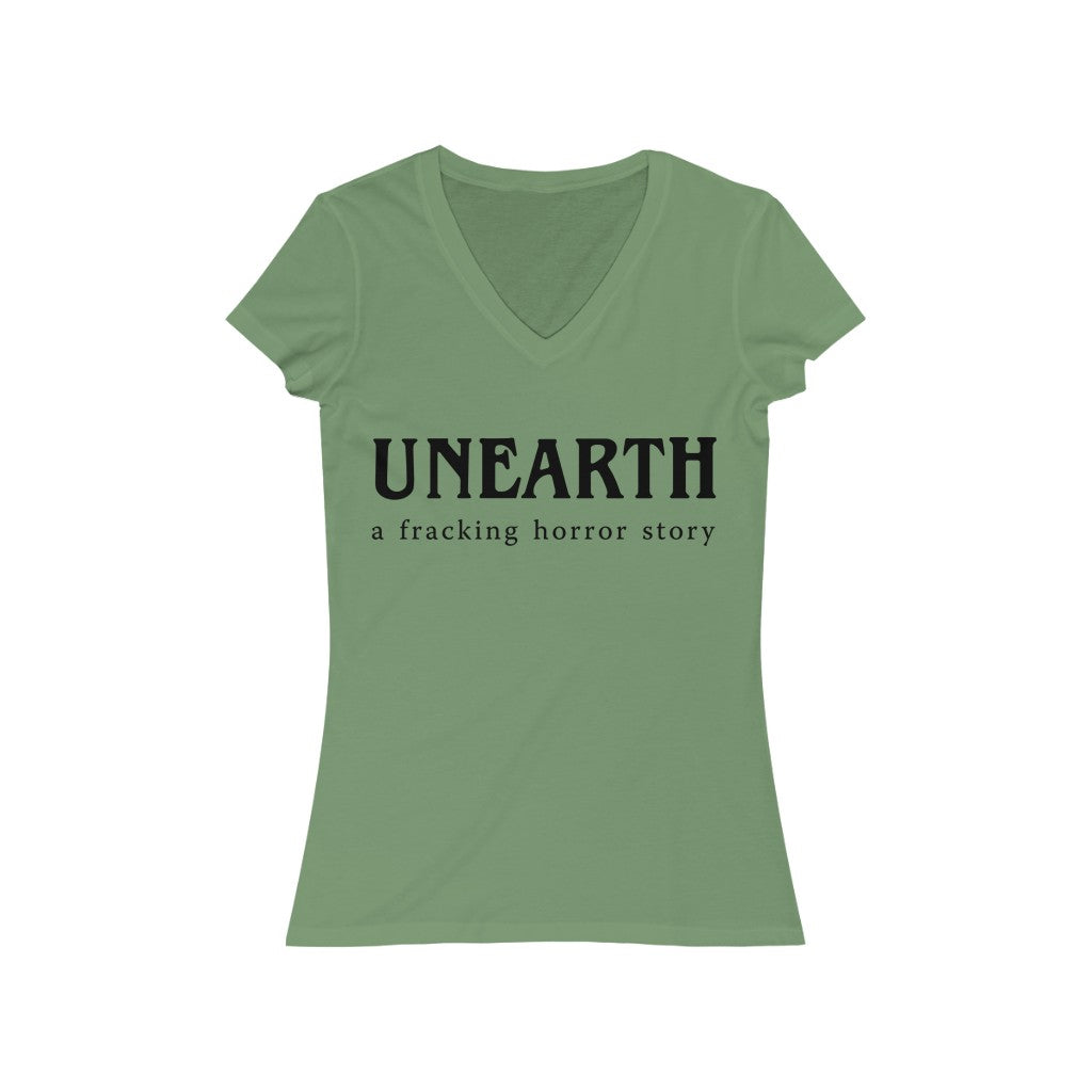 Unearth Black Logo Women's Jersey Short Sleeve Slim V-Neck Tee