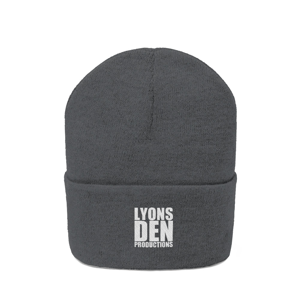 Lyons Den Productions White Logo Knit Beanie