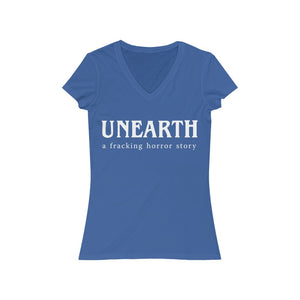 Unearth White Logo Women's Jersey Short Sleeve Slim V-Neck Tee
