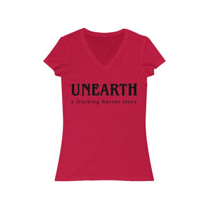 Unearth Black Logo Women's Jersey Short Sleeve Slim V-Neck Tee