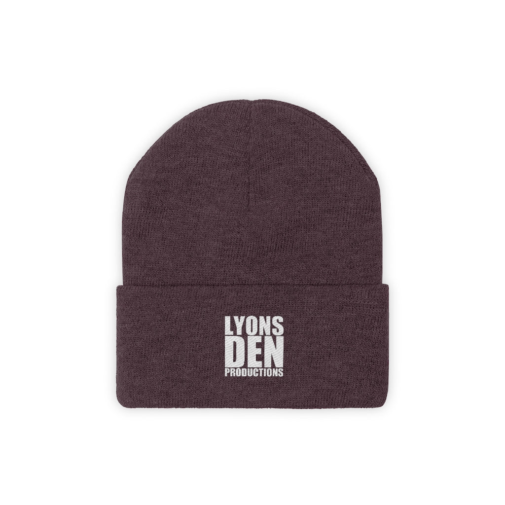 Lyons Den Productions White Logo Knit Beanie