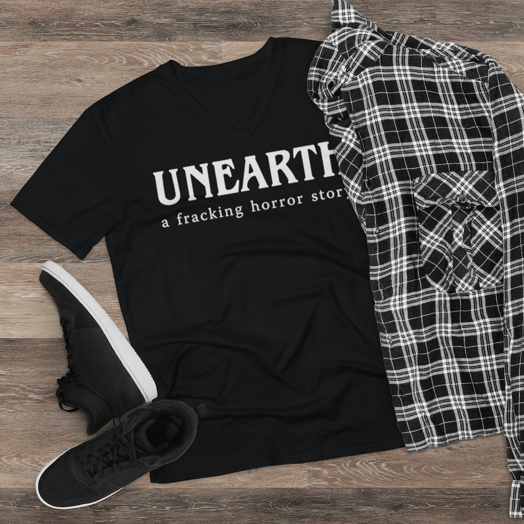 Unearth White Logo Men's Lightweight V-Neck Semi-Fitted Tee
