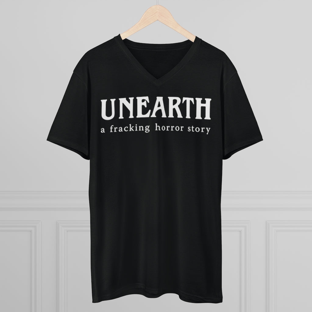 Unearth White Logo Men's Lightweight V-Neck Semi-Fitted Tee