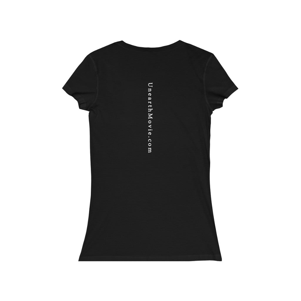 Unearth White Logo Women's Jersey Short Sleeve Slim V-Neck Tee