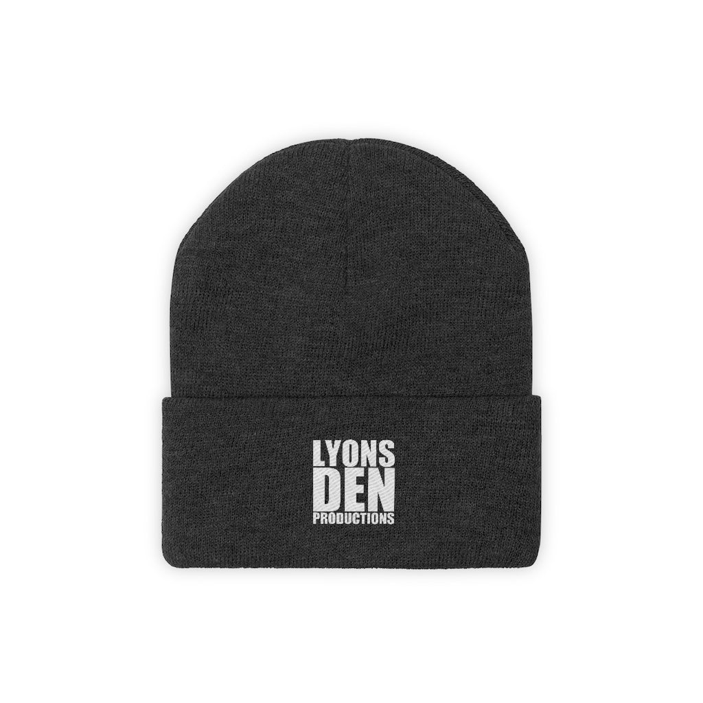 Lyons Den Productions White Logo Knit Beanie
