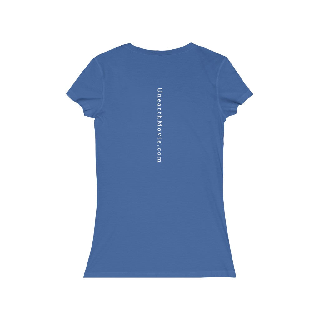 Unearth White Logo Women's Jersey Short Sleeve Slim V-Neck Tee