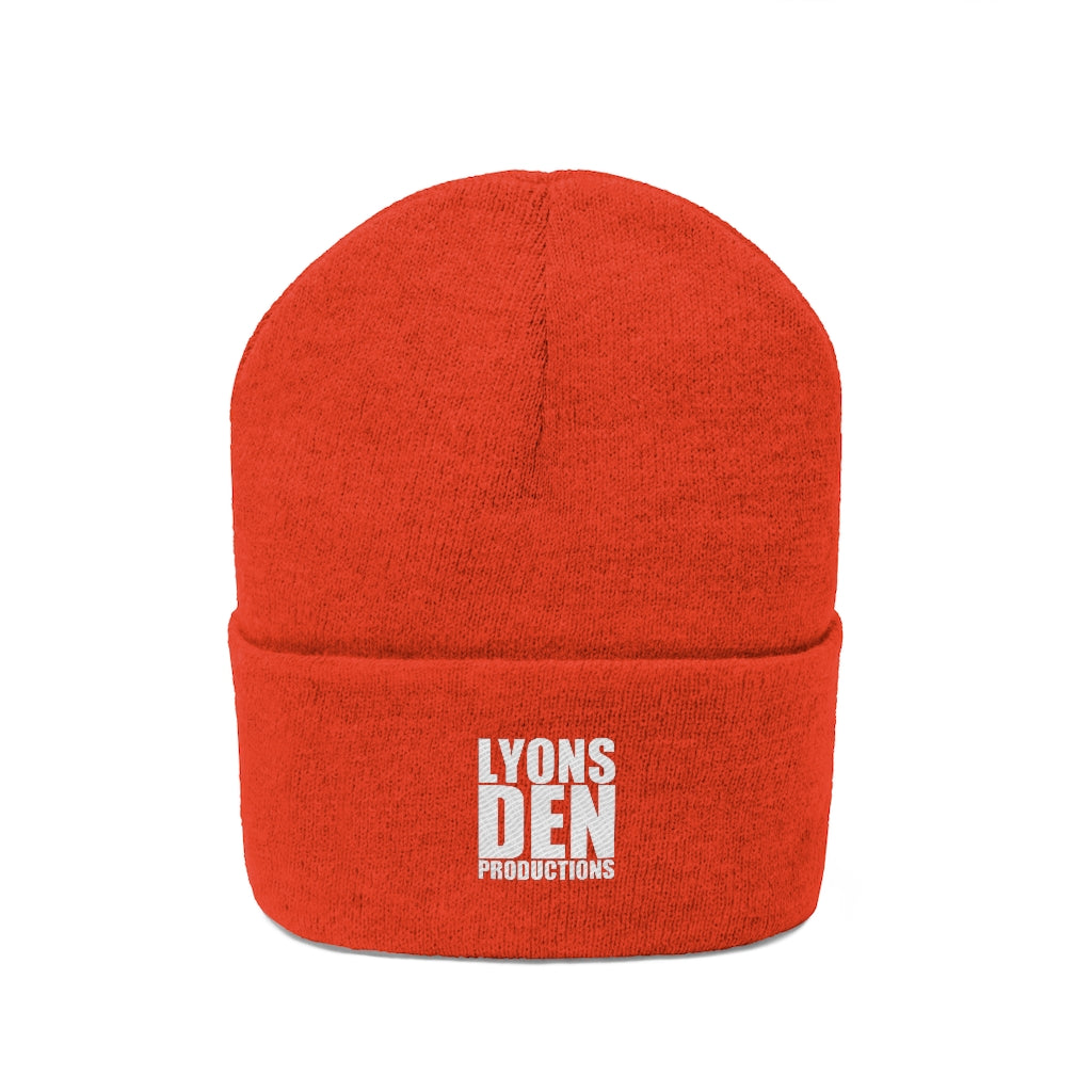 Lyons Den Productions White Logo Knit Beanie