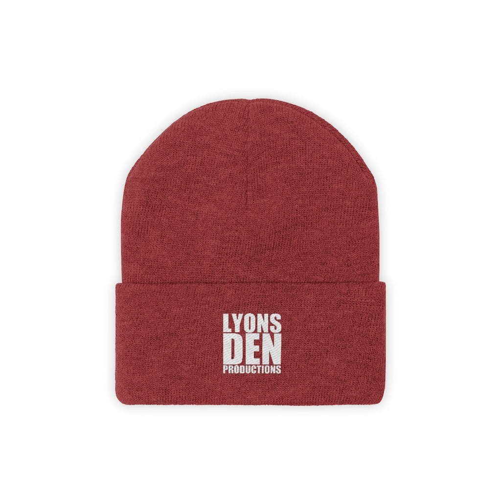 Lyons Den Productions White Logo Knit Beanie