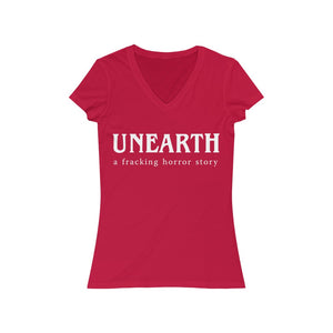 Unearth White Logo Women's Jersey Short Sleeve Slim V-Neck Tee