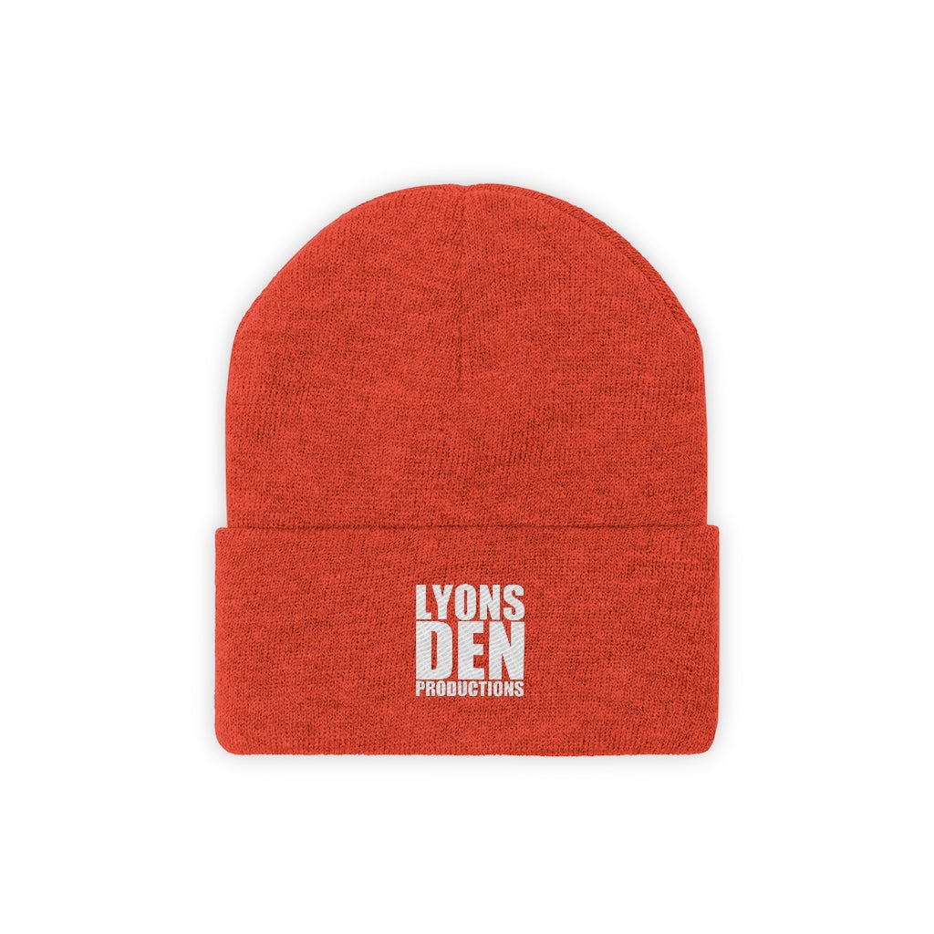 Lyons Den Productions White Logo Knit Beanie