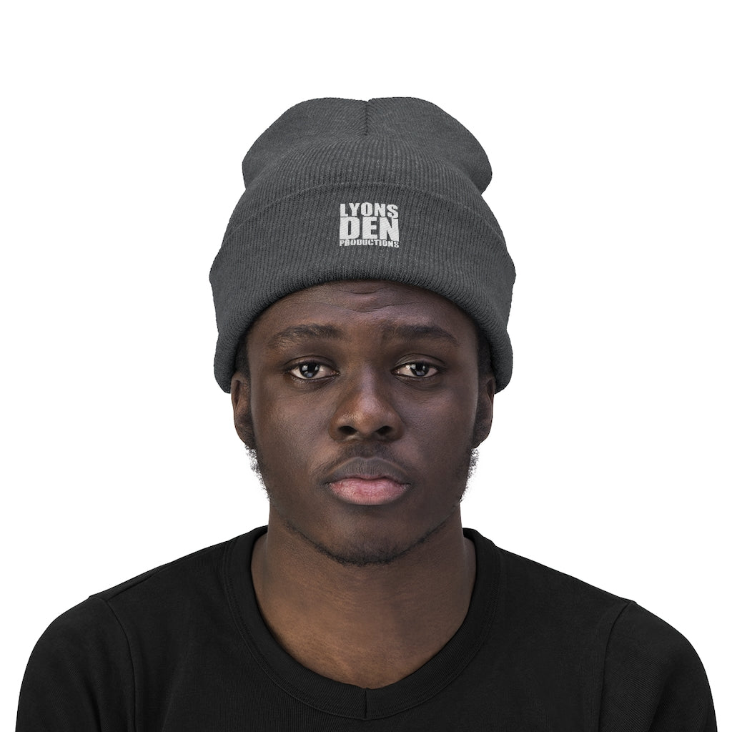 Lyons Den Productions White Logo Knit Beanie