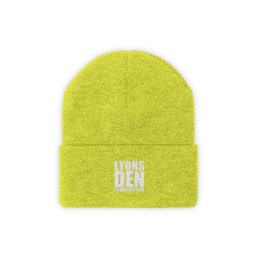 Lyons Den Productions White Logo Knit Beanie