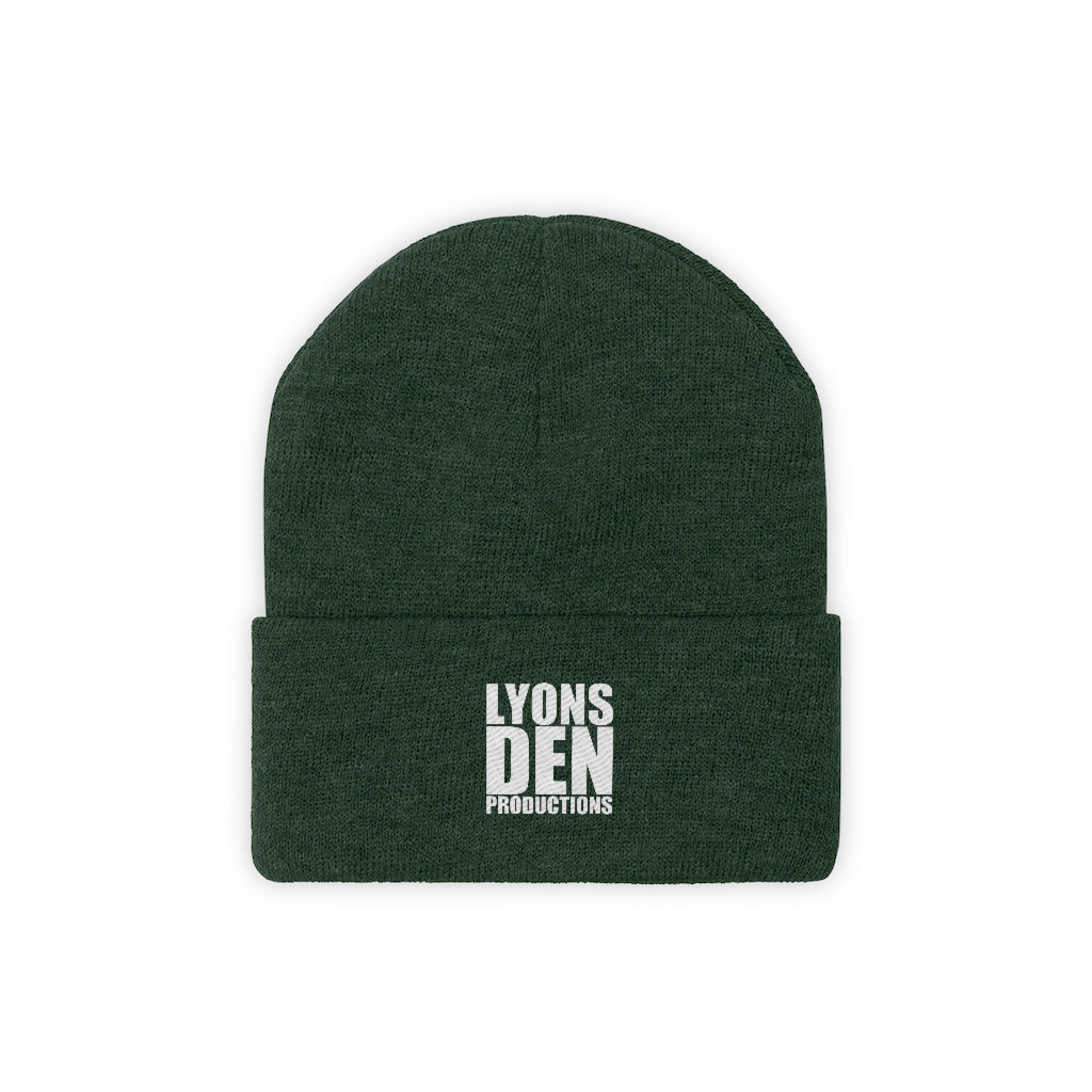 Lyons Den Productions White Logo Knit Beanie