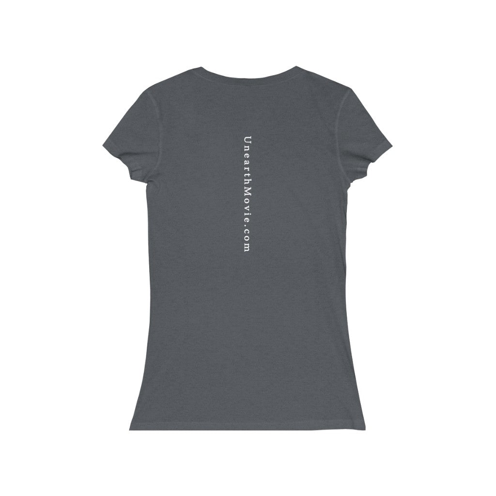 Unearth White Logo Women's Jersey Short Sleeve Slim V-Neck Tee